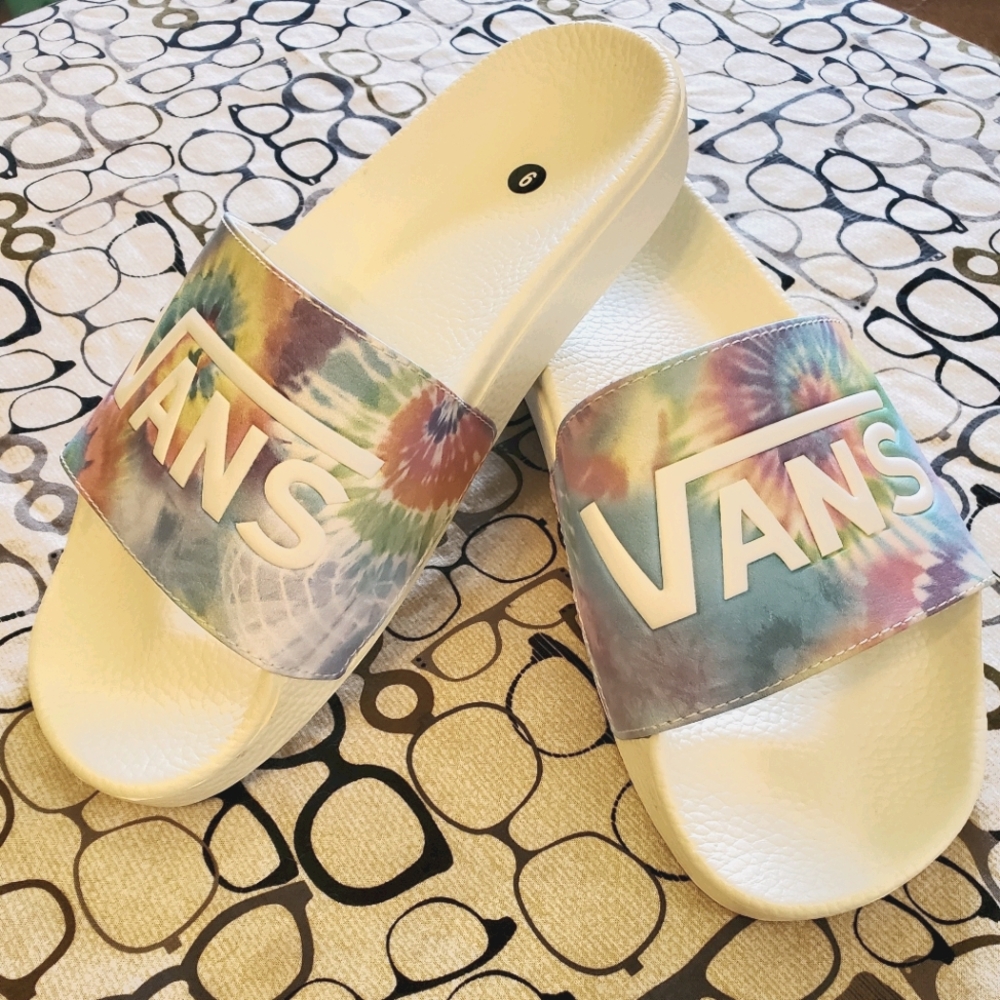 Vans White Tie Dye Sandals NWOT
